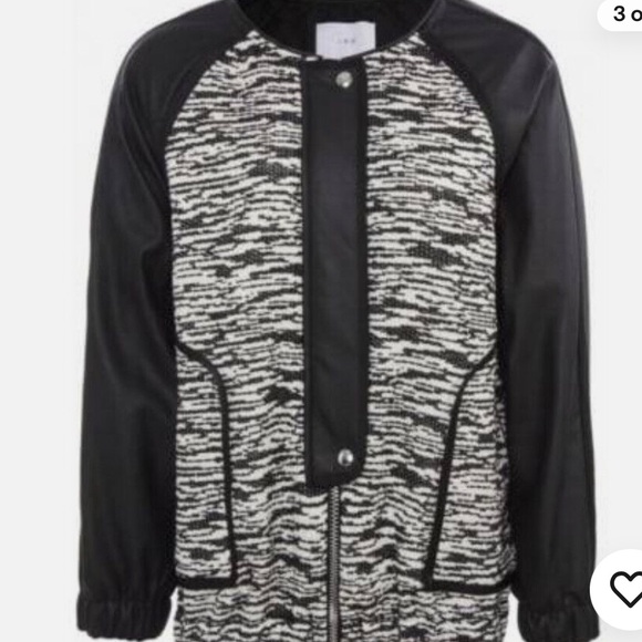 IRO Jett Zip Up BOUCLE tweed Leather Moto Jacket •34/XS black white marbled - Picture 4 of 9
